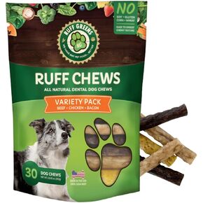 Ruff Greens Ruff Chews Variety Pack – 30 Count | Natural Digestible Rawhide Dog Treats with Vitamins, Minerals, Probiotics & Omega Oils | Dental Treats to Clean Teeth & Support Gut & Immune Health in Saudi Arabia