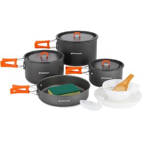Odoland 15pcs Camping Cookware Non-Stick Lightweight Camping Pots and Pans Set with Kettle Plastic Plates Bowls Soup Spoon for Camping, Backpacking, Outdoor Cooking and Picnic in Kuwait