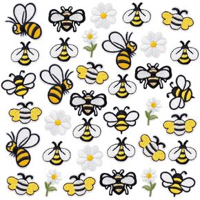 PH PandaHall 45pcs النحل الحديد على بقع زهرة خياطة على، 7 أنماط لطيف الكرتون المطرزة زين التصحيح زهرة الخياطة التصحيح الزخرفية للملابس اللباس الجينز سترة السراويل حقيبة الظهر قبعة in Kuwait