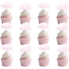 36Pcs Cloud Cupcake Toppers Pink Cloud Cake Decorations Pink Cloud Cupcake Picks Double -Sided Printing for Sky Themed Baby Shower Birthday Bachelorette Wedding Decors Party Supplies in Saudi Arabia