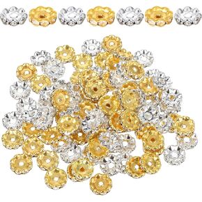 100 Pcs 12mm Silver and Gold Rondelle Spacer Beads Rhinestone Crystal for Jewelry Making, Fancy Sparkle Crystal Spacer Beads for DIY Pens Bracelet Jewelry Making in Saudi Arabia
