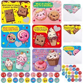 Fancy Land Valentines Cards Scratch Off Jokes for Kids Sweet Dessert Card with Envelopes for Boys Girls Holiday Exchange Supplies 36Pcs in Saudi Arabia