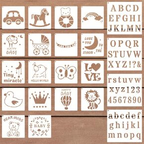 22 Pack Letters Numbers Templates for Painting Fabric,Baby Shower Stencils Animals Pattern for Clothes, Bibs, Bags, Shirts, Shoes in Saudi Arabia