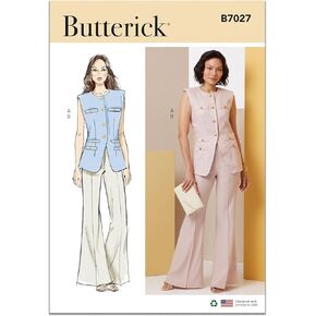 Butterick B7027K5 سترة مبطنة وسروال عالي الارتفاع من Misses، رمز التصميم B7027، المقاسات 8-10-12-14-16 in Kuwait