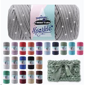 التألق التي شيرت الغزل للكروشيه، الوردي الساخن تي شيرت لينة النسيج المرن سميكة تي شيرت الكروشيه مشرقة بريق التألق الغزل للحياكة الحياكة المبتدئين حقيبة الحياكة اليدوية / DIY الحرفية / ديكور المنزل in Kuwait