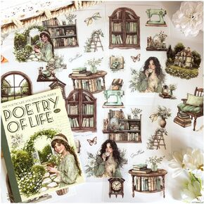 Scrapbook Stickers for Scrapbooking Supplies,20 Sheets Anne's Countryside Life Themed PET Sticker Book for Journaling,Junk Journal Supplies,Laptops,Festival Cards (Green Wall) in Saudi Arabia