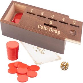 Coin Drop Game for 2-6 Players,Penny Game Contains 50 Coins,Wooden Game Box and 1 Dice,a Fun Board Game to Interact with Family and Friends in Kuwait