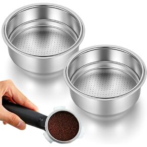 2 Pcs Stainless Steel Coffee Filter, 51mm Pressurized Espresso Filter Basket for Portafilter Machines Espresso Machine Parts Compatible with 51mm Portafilter Coffee Machines (1+2 Cups Capacity) in Kuwait
