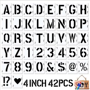 استنسل الحروف مقاس 5 سم، استنسل الحروف والأرقام القابلة لإعادة الاستخدام، 42 قطعة من حروف استنسل طلاء الرش، مجموعة استنسل متشابكة لقوالب الحروف الأبجدية للرسم على الحائط، والنسيج، والصخور، والخشب، واللافتات، والمشروعات الفنية in Kuwait