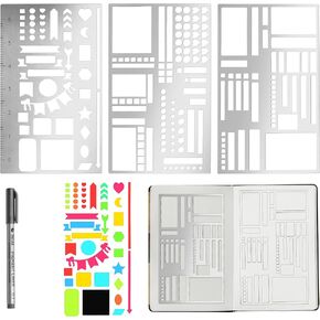 مجموعة استنسل معدنية مكونة من 3 قطع - قوالب استنسل للمجلات مع مسطرة لتدوين الرصاصات، وتتبع العادات، والفروق الأسبوعية والشهرية، وملحقات أجهزة الكمبيوتر المحمول مقاس A5، وتصميم من الفولاذ المقاوم للصدأ (قلم واحد) in Kuwait