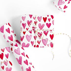 Valentine's Day Wrapping Paper -Mini Roll- 17 In x 32.8 Ft Watercolor Pink Heart Gift Wrap Paper for Wedding Anniversary Baby Shower Birthday Party DIY Crafts in Saudi Arabia