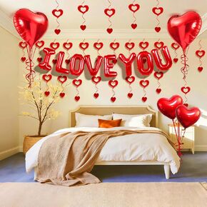 بالونات I Love You وبالونات قلب أحمر مع ديكور معلق على شكل قلب لديكورات عيد الحب، والاقتراحات، ومستلزمات حفلات الزفاف in Kuwait