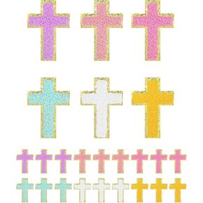 18 PCS Cross Chenille Patches, Colorful Christian Cross Iron on Patterns, Embroidered Applique for Hats, Jeans, Clothes, Bags, DIY Craft in Kuwait