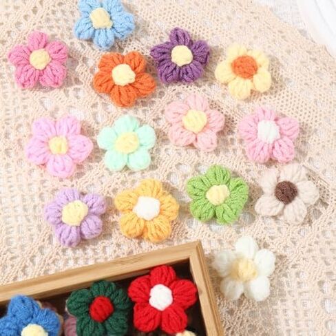 60 Pcs Crochet Flowers, Mixed Colors Knitted Yarn Flowers Handmade Crochet Floral, Small Applique for Decorative Embellishment Cardmaking Scrapbook Craft, Hats, Clothing, Backpacks in Saudi Arabia