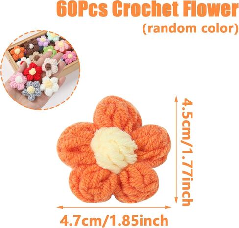 60 Pcs Crochet Flowers, Mixed Colors Knitted Yarn Flowers Handmade Crochet Floral, Small Applique for Decorative Embellishment Cardmaking Scrapbook Craft, Hats, Clothing, Backpacks in Saudi Arabia