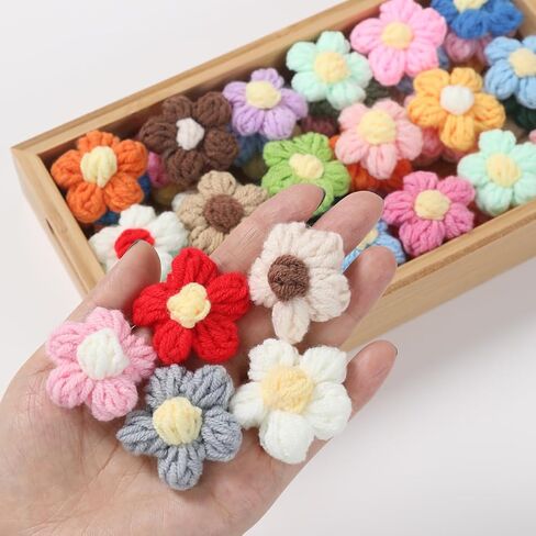 60 Pcs Crochet Flowers, Mixed Colors Knitted Yarn Flowers Handmade Crochet Floral, Small Applique for Decorative Embellishment Cardmaking Scrapbook Craft, Hats, Clothing, Backpacks in Saudi Arabia