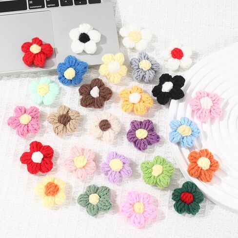 60 Pcs Crochet Flowers, Mixed Colors Knitted Yarn Flowers Handmade Crochet Floral, Small Applique for Decorative Embellishment Cardmaking Scrapbook Craft, Hats, Clothing, Backpacks in Saudi Arabia