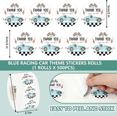 Whaline 500 Pcs Race Car Thank You Stickers Roll Round Stickers Blue Racing Theme Self Adhesive Decals Labels for Gender Reveal Birthday Party DIY Craft Scrapbook Decoration in Saudi Arabia