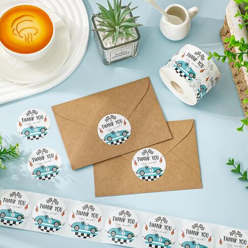 Whaline 500 Pcs Race Car Thank You Stickers Roll Round Stickers Blue Racing Theme Self Adhesive Decals Labels for Gender Reveal Birthday Party DIY Craft Scrapbook Decoration in Saudi Arabia