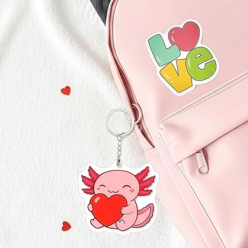 YXILEE Valentines Day Gifts for Kids Classroom – 30 Pack Axolotl Keychains with Cards & Stickers – School Exchange & Party Favors for Boys and Girls in Saudi Arabia