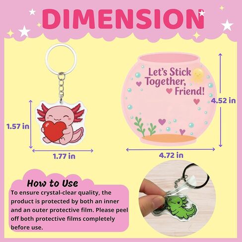 YXILEE Valentines Day Gifts for Kids Classroom – 30 Pack Axolotl Keychains with Cards & Stickers – School Exchange & Party Favors for Boys and Girls in Saudi Arabia