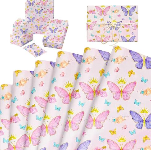 BACH AND BOUJEE Butterfly Wrapping Paper Purple Pink Gift Wrap Paper Spring Garden Butterfly Wrapping DIY Crafts Papers Gift Packing for Flower Wedding Birthday Party Supplies 6 Sheets in Saudi Arabia