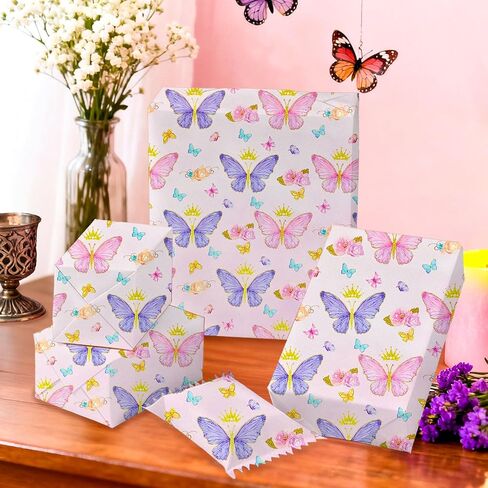 BACH AND BOUJEE Butterfly Wrapping Paper Purple Pink Gift Wrap Paper Spring Garden Butterfly Wrapping DIY Crafts Papers Gift Packing for Flower Wedding Birthday Party Supplies 6 Sheets in Saudi Arabia