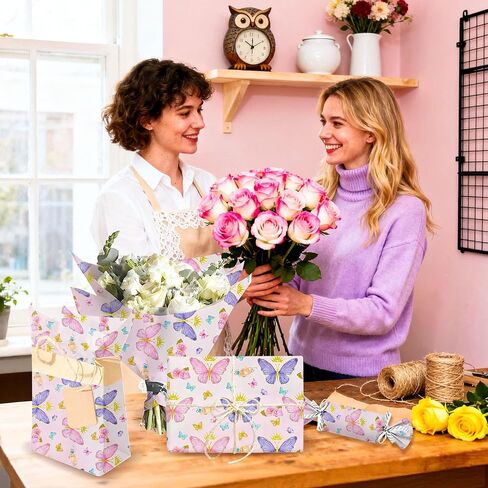 BACH AND BOUJEE Butterfly Wrapping Paper Purple Pink Gift Wrap Paper Spring Garden Butterfly Wrapping DIY Crafts Papers Gift Packing for Flower Wedding Birthday Party Supplies 6 Sheets in Saudi Arabia