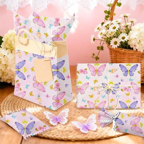 BACH AND BOUJEE Butterfly Wrapping Paper Purple Pink Gift Wrap Paper Spring Garden Butterfly Wrapping DIY Crafts Papers Gift Packing for Flower Wedding Birthday Party Supplies 6 Sheets in Saudi Arabia