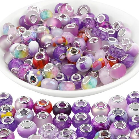 100 قطعة من الخرز الأوروبي ذو الفتحات الكبيرة، خرز زجاجي رونديل ملون بألوان مائية، خرز فاصل كبير الفتحات لأقلام قلادة سوار ساحرة بنفسك، صناعة المجوهرات in Kuwait