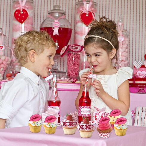 10 Pcs Valentine Day Cupcake Topper Mirror Lips Baking Food Cake Toppers Acrylic Accessory Birthday Party Decorations Supplies in Saudi Arabia