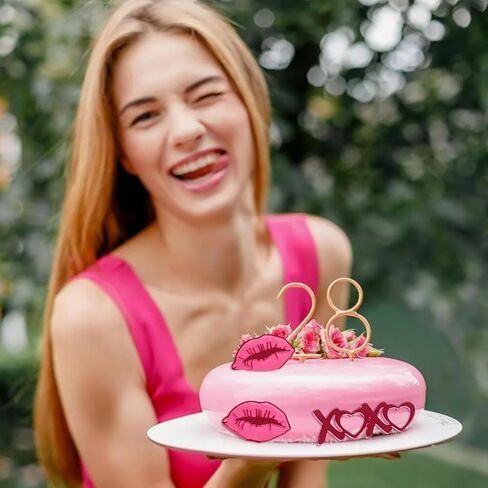 10 Pcs Valentine Day Cupcake Topper Mirror Lips Baking Food Cake Toppers Acrylic Accessory Birthday Party Decorations Supplies in Saudi Arabia