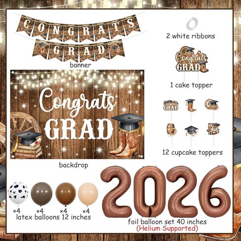 Western Cowboy Graduation Party Decorations for Boys Rustic Grad Backdrop 5*3ft Class Of 2026 Banner Cake Cupcake Toppers Graduation Decorations for Rodeo Style Graduate Supplies in Saudi Arabia