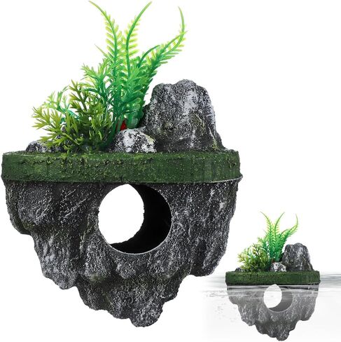 balacoo Floating Aquarium Decoration Realistic Rock Fish Tank Ornament with Hideout Cave for Aquascaping 7.48 X 5.31 X 4.33 Inch Resin Landscape Decor in Saudi Arabia