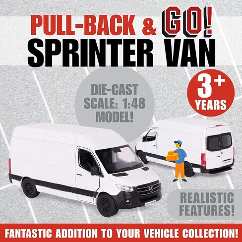 Toyland® 12cm Pull Back & Go Die Cast White Sprinter Van with Open & Close Doors - Toy Vehicles - 1:48 Scale in Saudi Arabia
