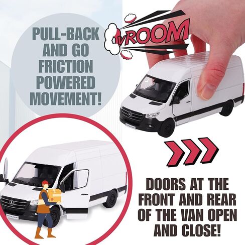 Toyland® 12cm Pull Back & Go Die Cast White Sprinter Van with Open & Close Doors - Toy Vehicles - 1:48 Scale in Saudi Arabia
