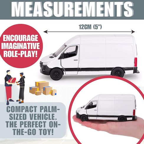Toyland® 12cm Pull Back & Go Die Cast White Sprinter Van with Open & Close Doors - Toy Vehicles - 1:48 Scale in Saudi Arabia