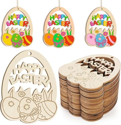 بيض عيد الفصح الخشبي للرسم بنفسك - زخارف بيض من الخشب الطبيعي، وحشو سلة عيد الفصح، وديكورات للمنزل والأطفال in Kuwait