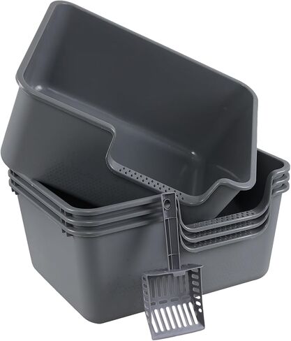 عبوتين من صندوق فضلات القطط الكبير جدًا المفتوح من الأعلى مع مغرفة، ووعاء فضلات القطط ذو الجوانب العالية، مقاس 24.35 بوصة × 15.12 بوصة × 12.9 بوصة، رمادي in Kuwait