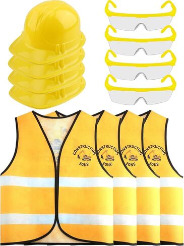 12 Pcs Kids Construction Worker Costume Dress Up include Construction Vest Hard Hat Goggles for Kids Halloween in Saudi Arabia