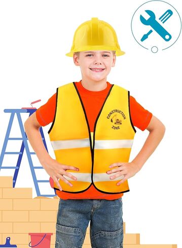 12 Pcs Kids Construction Worker Costume Dress Up include Construction Vest Hard Hat Goggles for Kids Halloween in Saudi Arabia