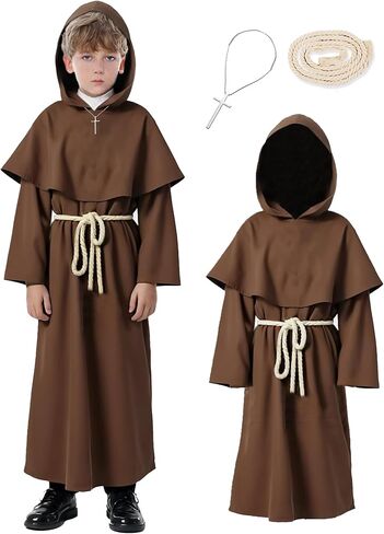Kids Midevil Renaissance Monk Costume Brown Priest Witch Wizard Clock Hooded Robe Cosplay Costumes for Halloween in Saudi Arabia