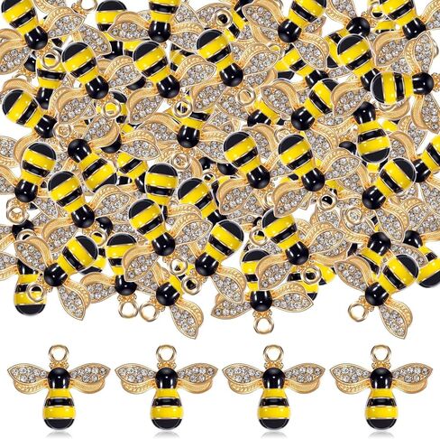 150 Pcs Cute Metal Bee Charms for Jewelry Making, Enamel Bee Pendants with Rhinestones for Necklaces, Bracelets, Earrings, DIY, Crafts, Honey Jars, Nail Art in Saudi Arabia