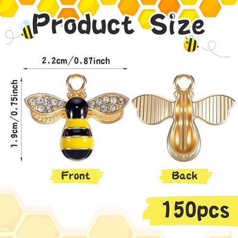 150 Pcs Cute Metal Bee Charms for Jewelry Making, Enamel Bee Pendants with Rhinestones for Necklaces, Bracelets, Earrings, DIY, Crafts, Honey Jars, Nail Art in Saudi Arabia