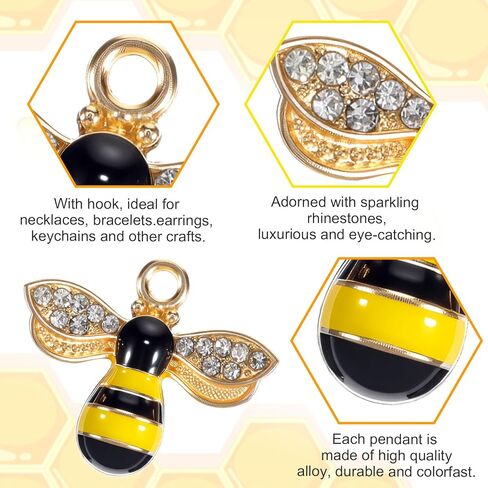 150 Pcs Cute Metal Bee Charms for Jewelry Making, Enamel Bee Pendants with Rhinestones for Necklaces, Bracelets, Earrings, DIY, Crafts, Honey Jars, Nail Art in Saudi Arabia