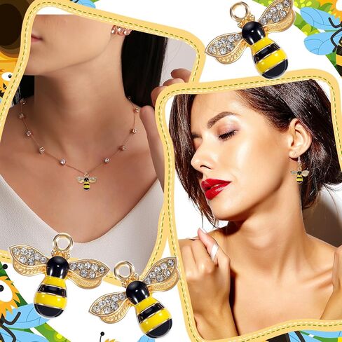 150 Pcs Cute Metal Bee Charms for Jewelry Making, Enamel Bee Pendants with Rhinestones for Necklaces, Bracelets, Earrings, DIY, Crafts, Honey Jars, Nail Art in Saudi Arabia
