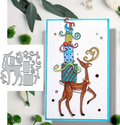 عيد ميلاد سعيد الرنة مع الهدايا بطاقات المعايدة المعدنية يموت التخفيضات، ندفة الثلج زهرة ورقة قطع يموت قطع الإستنسل DIY سكرابوكينغ الزخرفية النقش ورقة سكرابوكينغ بطاقة صنع in Saudi Arabia
