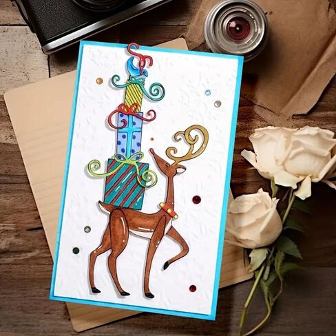 عيد ميلاد سعيد الرنة مع الهدايا بطاقات المعايدة المعدنية يموت التخفيضات، ندفة الثلج زهرة ورقة قطع يموت قطع الإستنسل DIY سكرابوكينغ الزخرفية النقش ورقة سكرابوكينغ بطاقة صنع in Saudi Arabia
