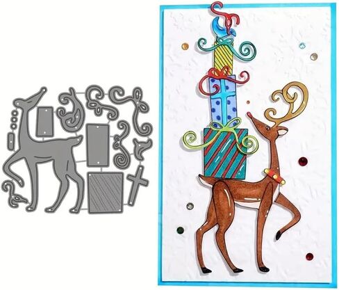 عيد ميلاد سعيد الرنة مع الهدايا بطاقات المعايدة المعدنية يموت التخفيضات، ندفة الثلج زهرة ورقة قطع يموت قطع الإستنسل DIY سكرابوكينغ الزخرفية النقش ورقة سكرابوكينغ بطاقة صنع in Saudi Arabia