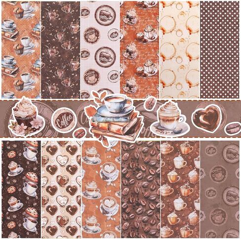 Konsait 24 Sheets Coffee Origami Paper 6x6, Single Sided Craft Paper Sheets Pattern Papers Coffee Party Decorations Decorative Cardstock for Card Making Supplies Scrapbook Supplies in Saudi Arabia